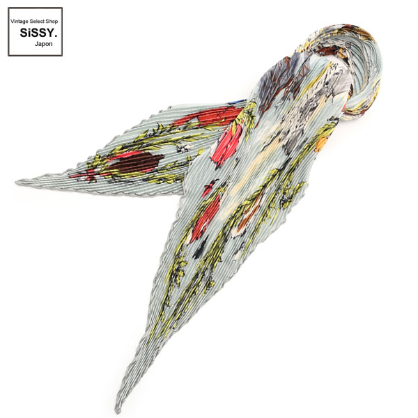 ■エルメス■ カレプリセ 「CHANTILLY」 スカーフ シルク 水色 マルチカラー プリーツ 【HERMES】