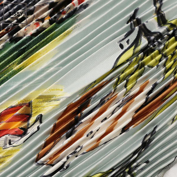 ■エルメス■ カレプリセ 「CHANTILLY」 スカーフ シルク 水色 マルチカラー プリーツ 【HERMES】