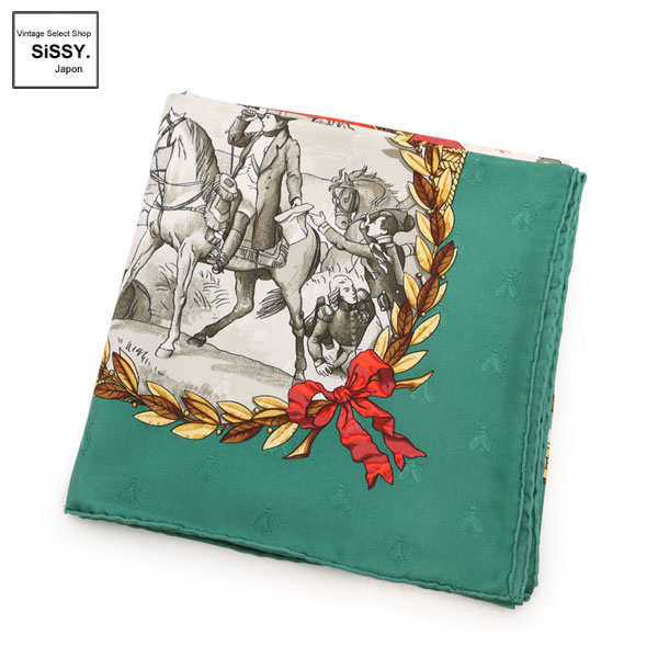 ■エルメス■ スカーフ カレ90 「NAPOLEON」 シルク ホワイト グリーン マルチカラー 【HERMES】