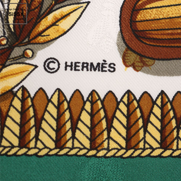 ■エルメス■ スカーフ カレ90 「NAPOLEON」 シルク ホワイト グリーン マルチカラー 【HERMES】