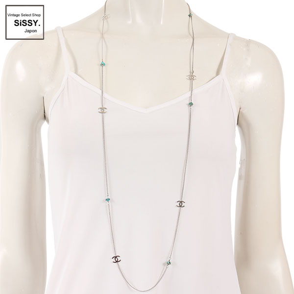 ■シャネル■ ココマーク ロングネックレス ターコイズ シルバー 水色 97A 【CHANEL】