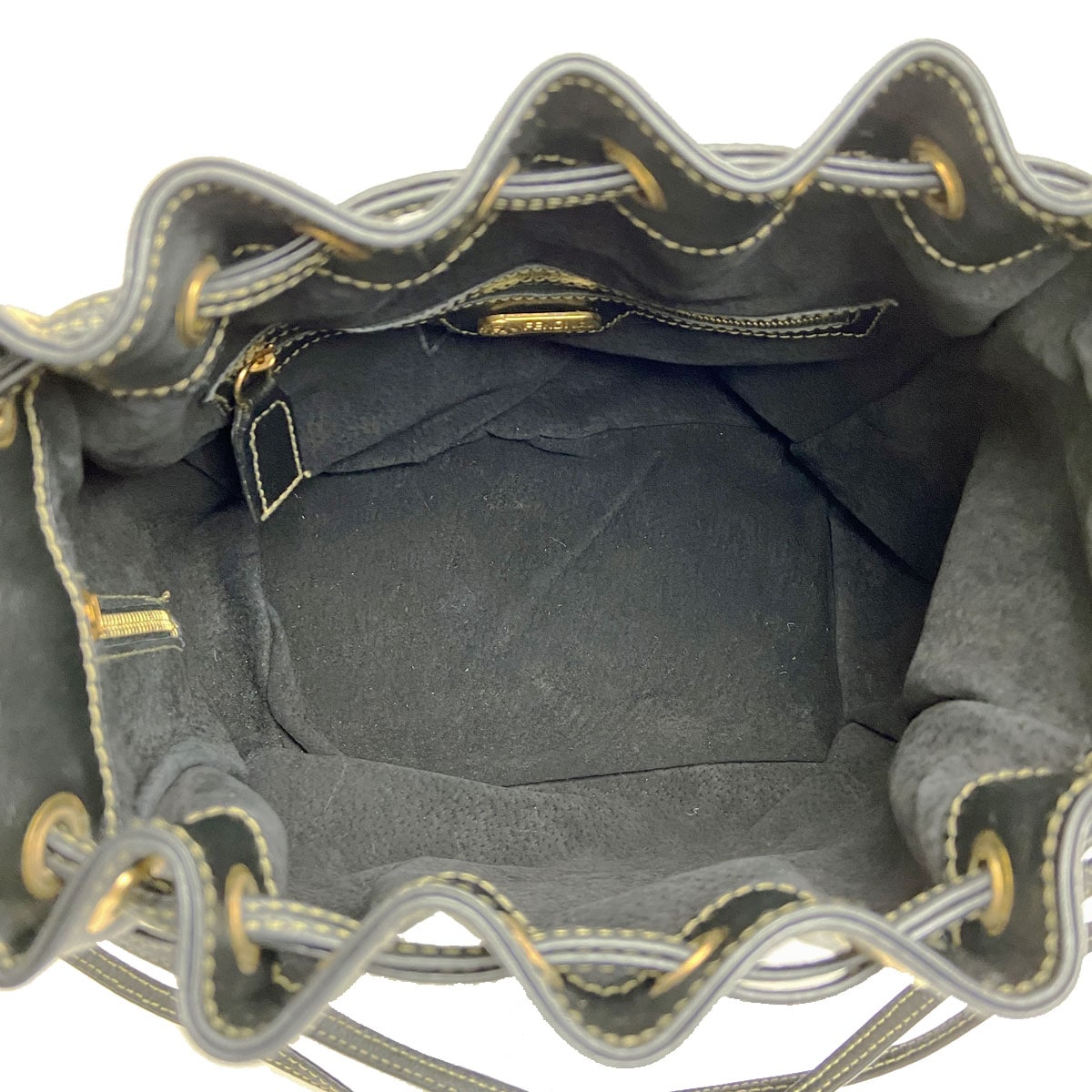 FENDI フェンディ 2WAY巾着ショルダーバッグ レザー FFロゴ ブラック ゴールド