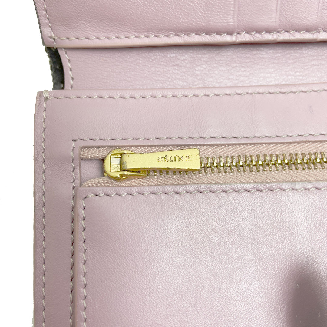 CELINE セリーヌ 二つ折り財布 ストラップウォレット レザー ダークグレー パープル