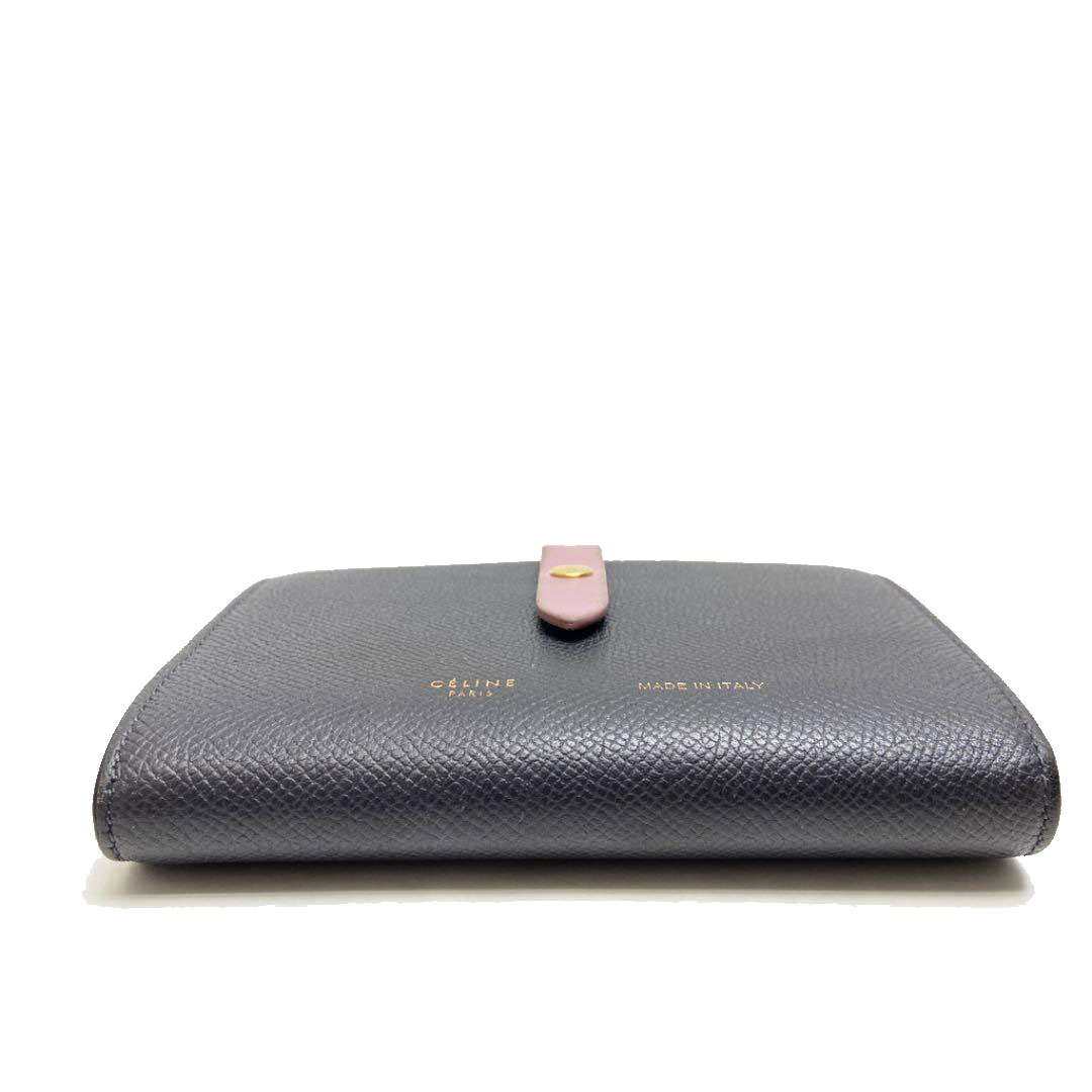 CELINE セリーヌ 二つ折り財布 ストラップウォレット レザー ダークグレー パープル
