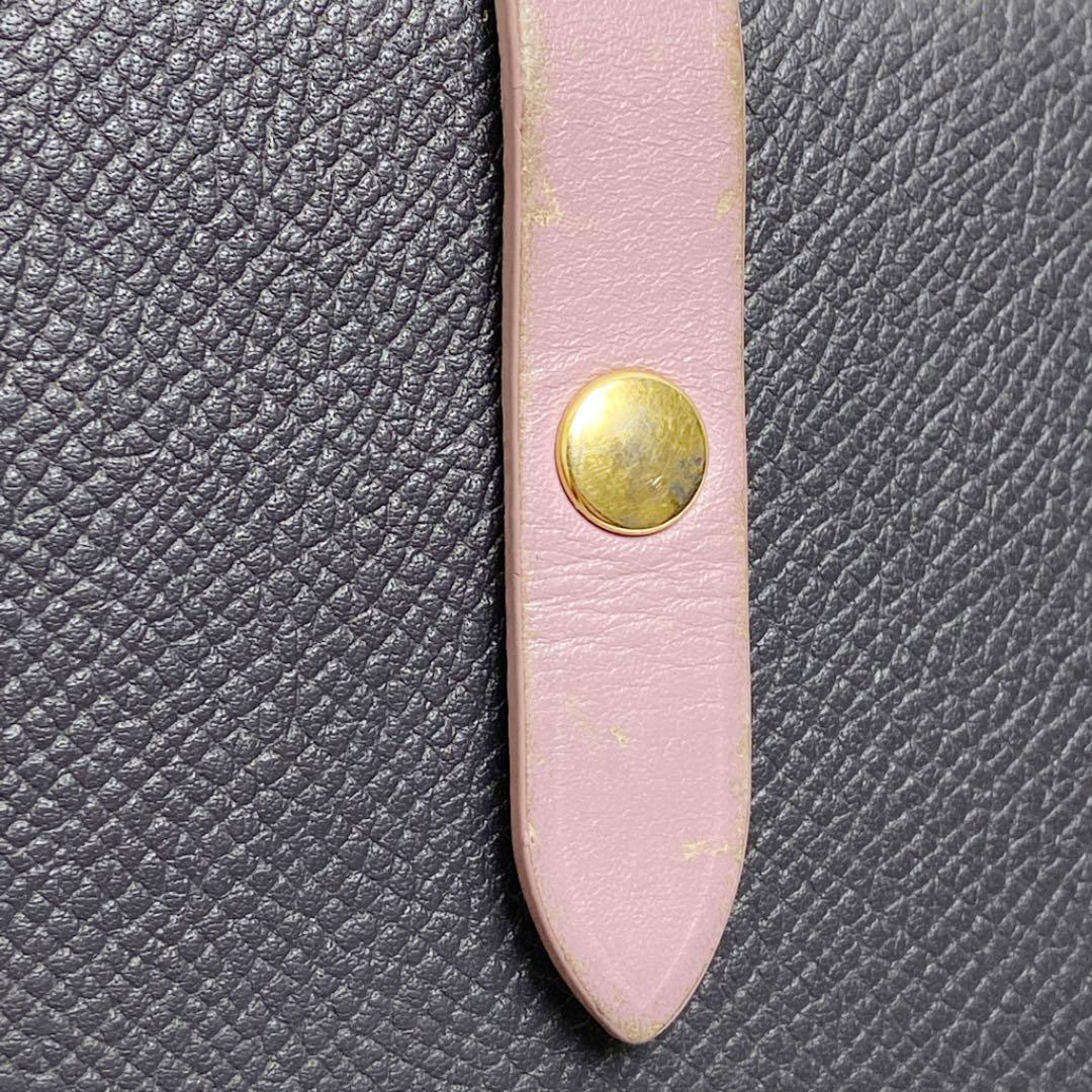 CELINE セリーヌ 二つ折り財布 ストラップウォレット レザー ダークグレー パープル