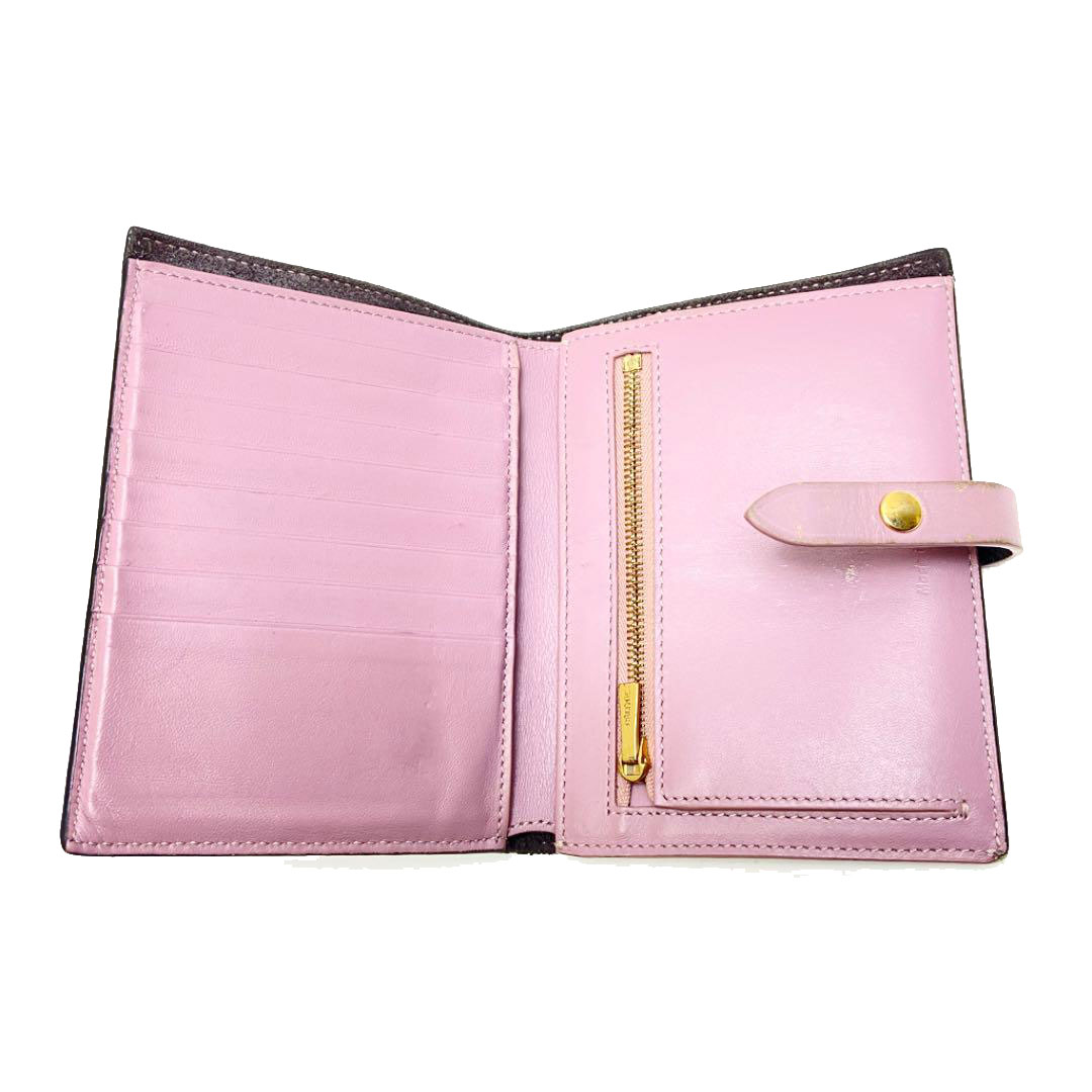 CELINE セリーヌ 二つ折り財布 ストラップウォレット レザー ダークグレー パープル