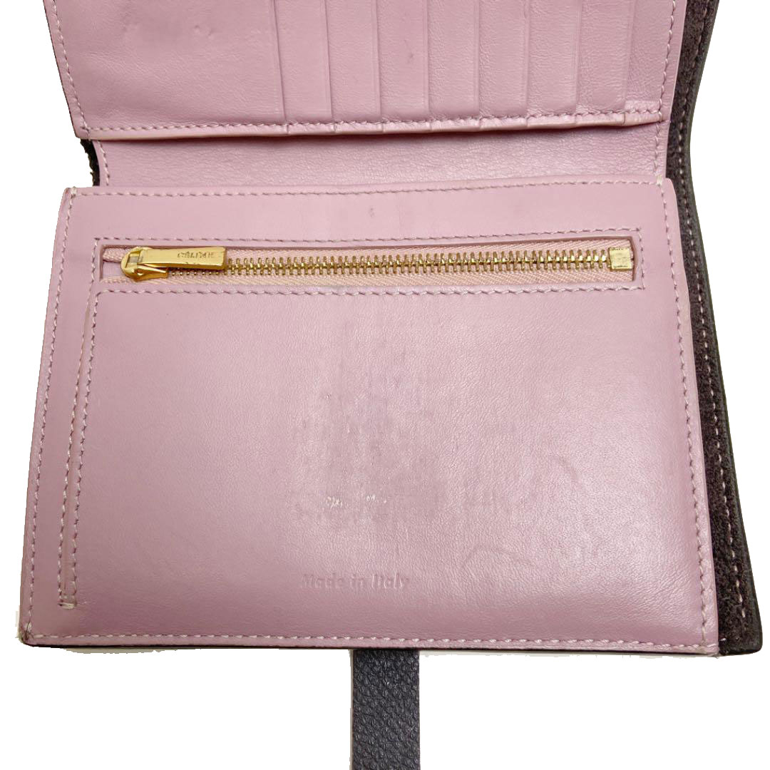 CELINE セリーヌ 二つ折り財布 ストラップウォレット レザー ダークグレー パープル