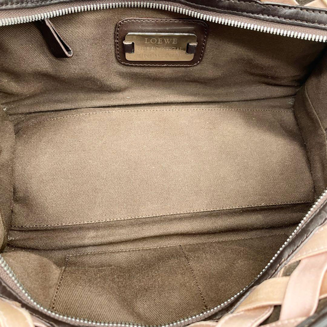 LOEWE ロエベ ハンドバッグ アマソナ28 レザー サテン ダークブラウン ピンク系 2007年限定モデル