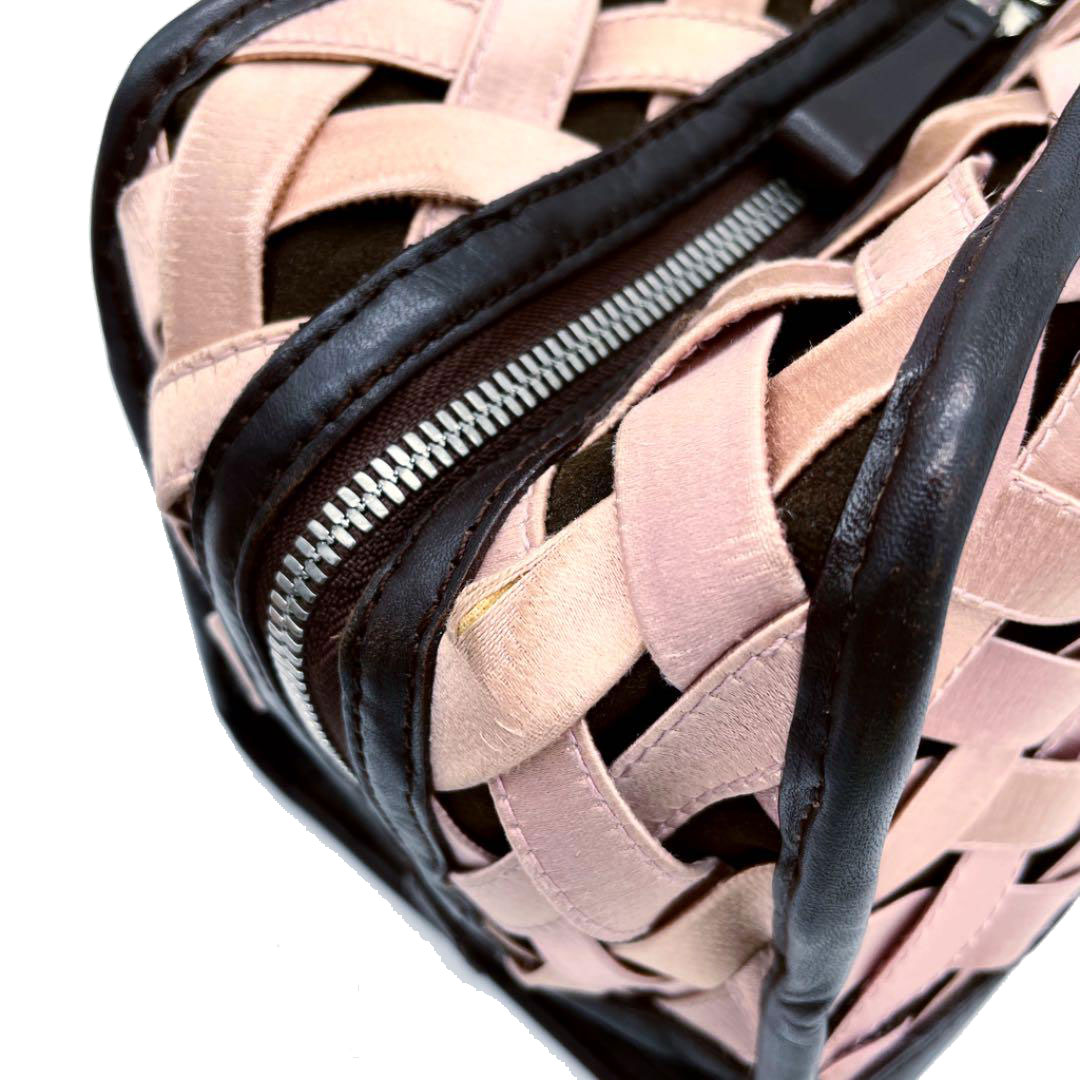 LOEWE ロエベ ハンドバッグ アマソナ28 レザー サテン ダークブラウン ピンク系 2007年限定モデル