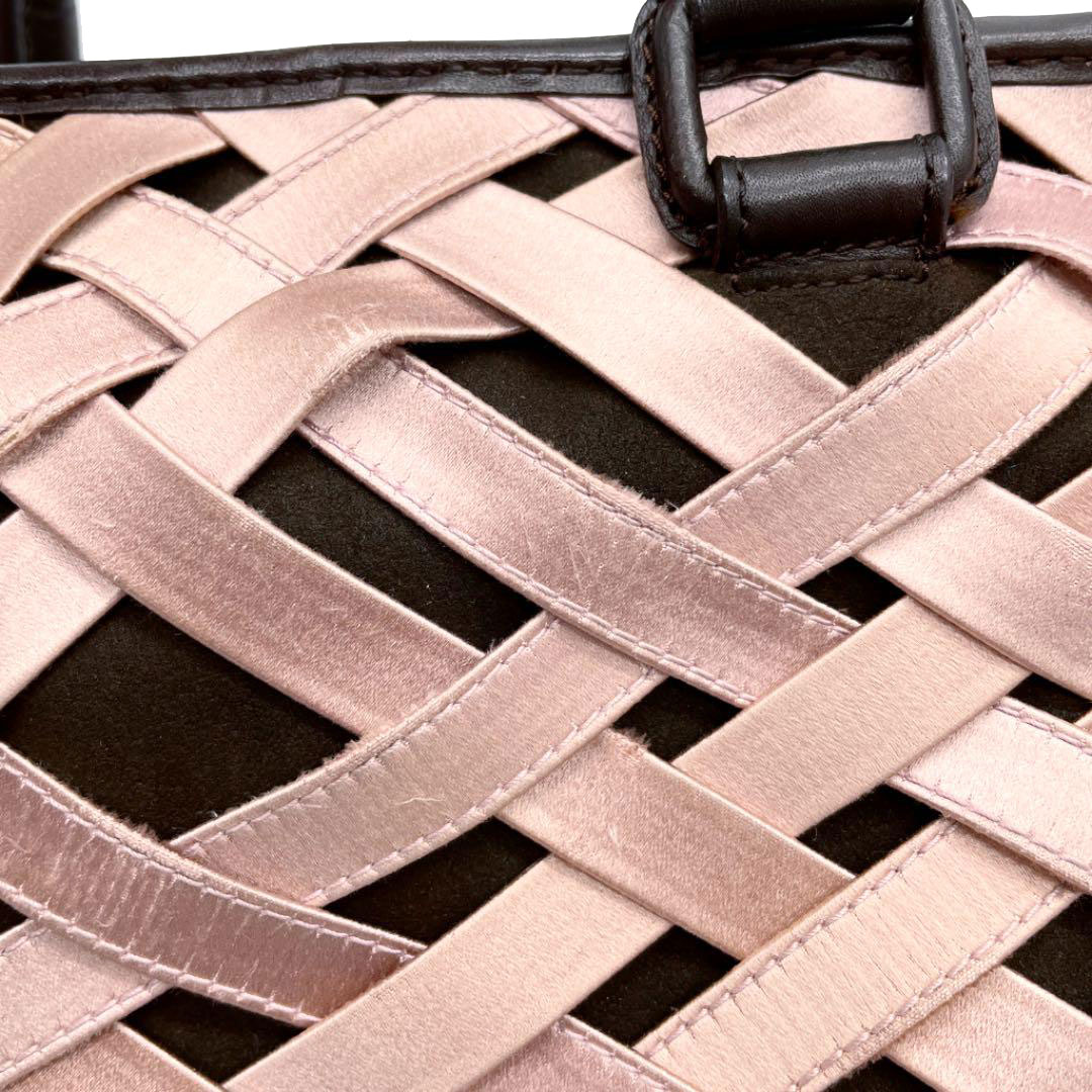 LOEWE ロエベ ハンドバッグ アマソナ28 レザー サテン ダークブラウン ピンク系 2007年限定モデル