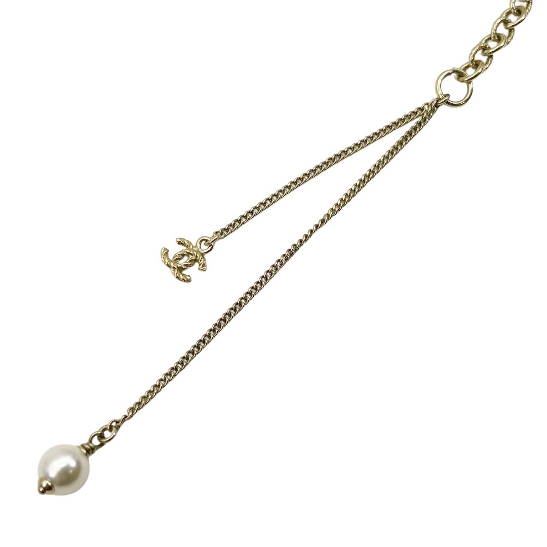 CHANEL シャネル ロングネックレス 110cm ココマーク フェイクパール/ラインストーン シャンパンゴールド 13P