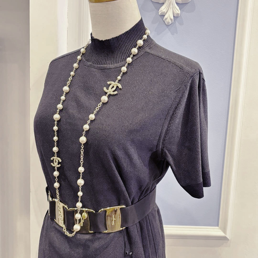 CHANEL シャネル ロングネックレス 110cm ココマーク フェイクパール/ラインストーン シャンパンゴールド 13P