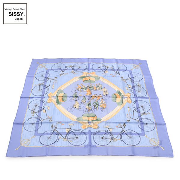 HERMES 水色 カレ90「LES BECANES」 スカーフ　美品‼ □エルメス□ カレ90「LES BECANES」 スカーフ シルク 水色