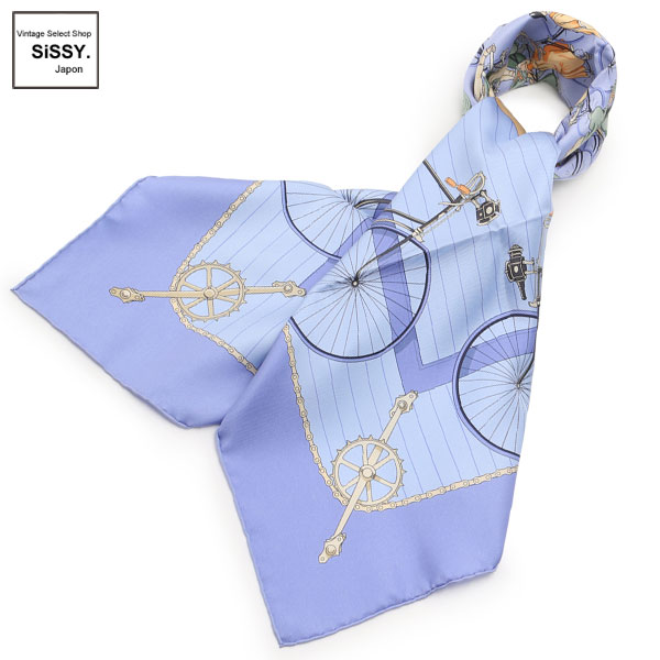 HERMES 水色 カレ90「LES BECANES」 スカーフ　美品‼ □エルメス□ カレ90「LES BECANES」 スカーフ シルク 水色
