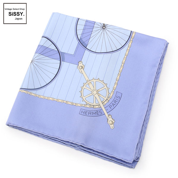 HERMESカレ90 LES BECANES シルクスカーフ □エルメス□ カレ90「LES BECANES」 スカーフ シルク 水色