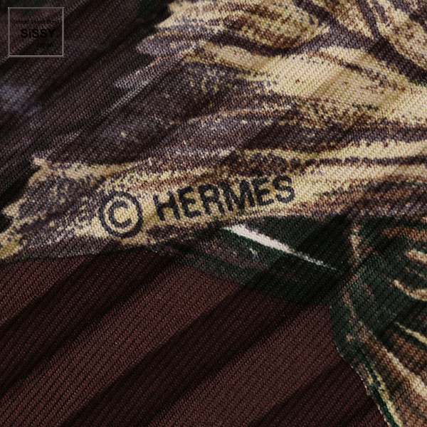 ■エルメス■ カレプリセ 「CITROUILLES & COLOQUINTES」 スカーフ シルク 茶 ベージュ マルチカラー プリーツ 【HERMES】