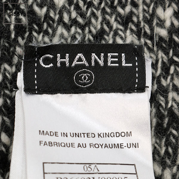 ■シャネル■ ココマーク カメリア マフラー カシミヤ ブラック/ホワイト 05A 【CHANEL】