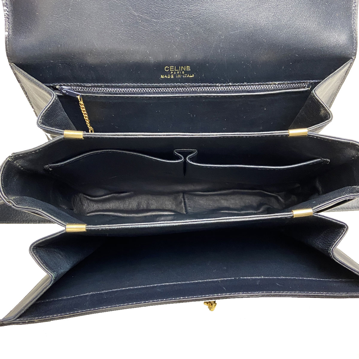 CELINE セリーヌ 馬車金具 ショルダーバッグ レザー ネイビー ヴィンテージ