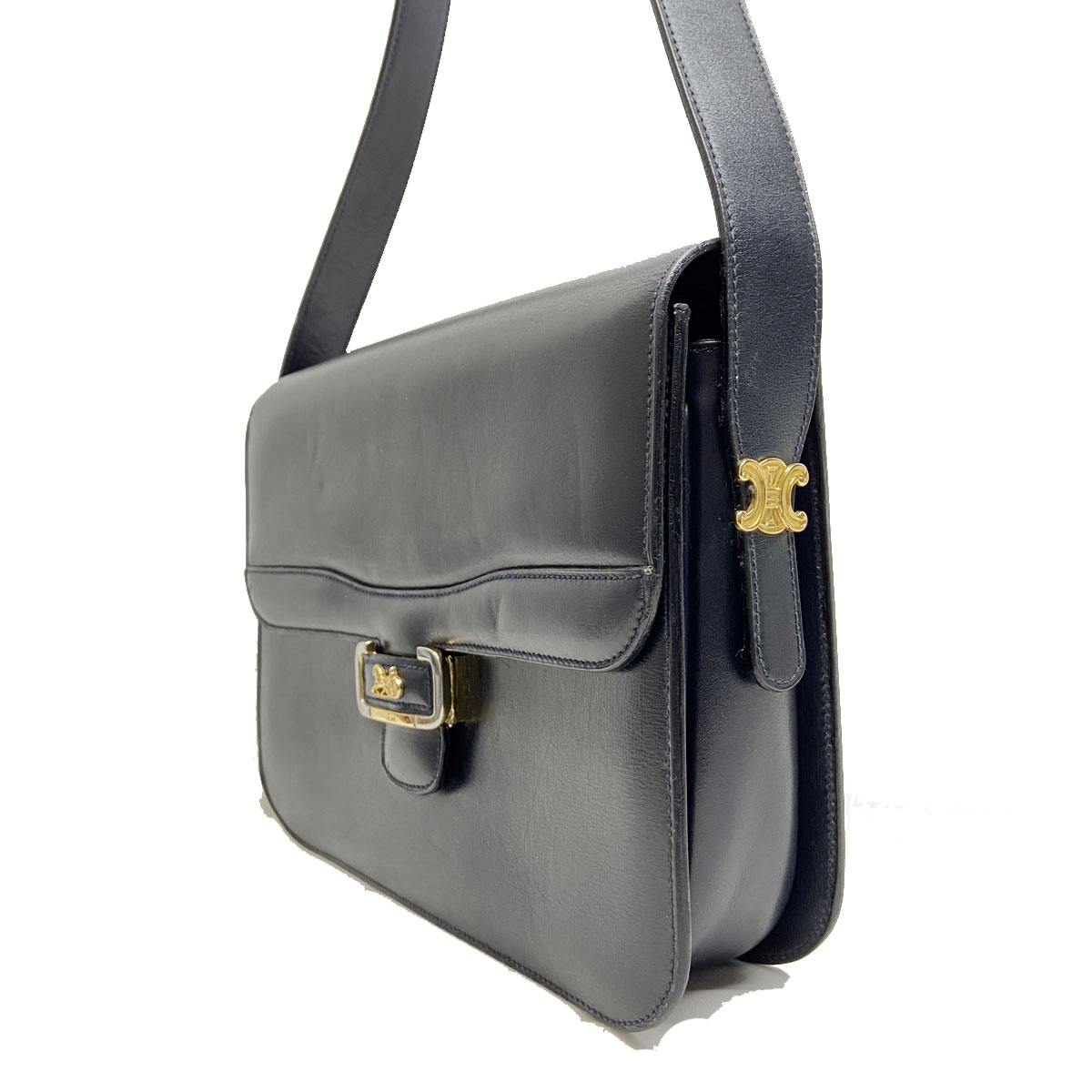 CELINE セリーヌ 馬車金具 ショルダーバッグ レザー ネイビー ヴィンテージ