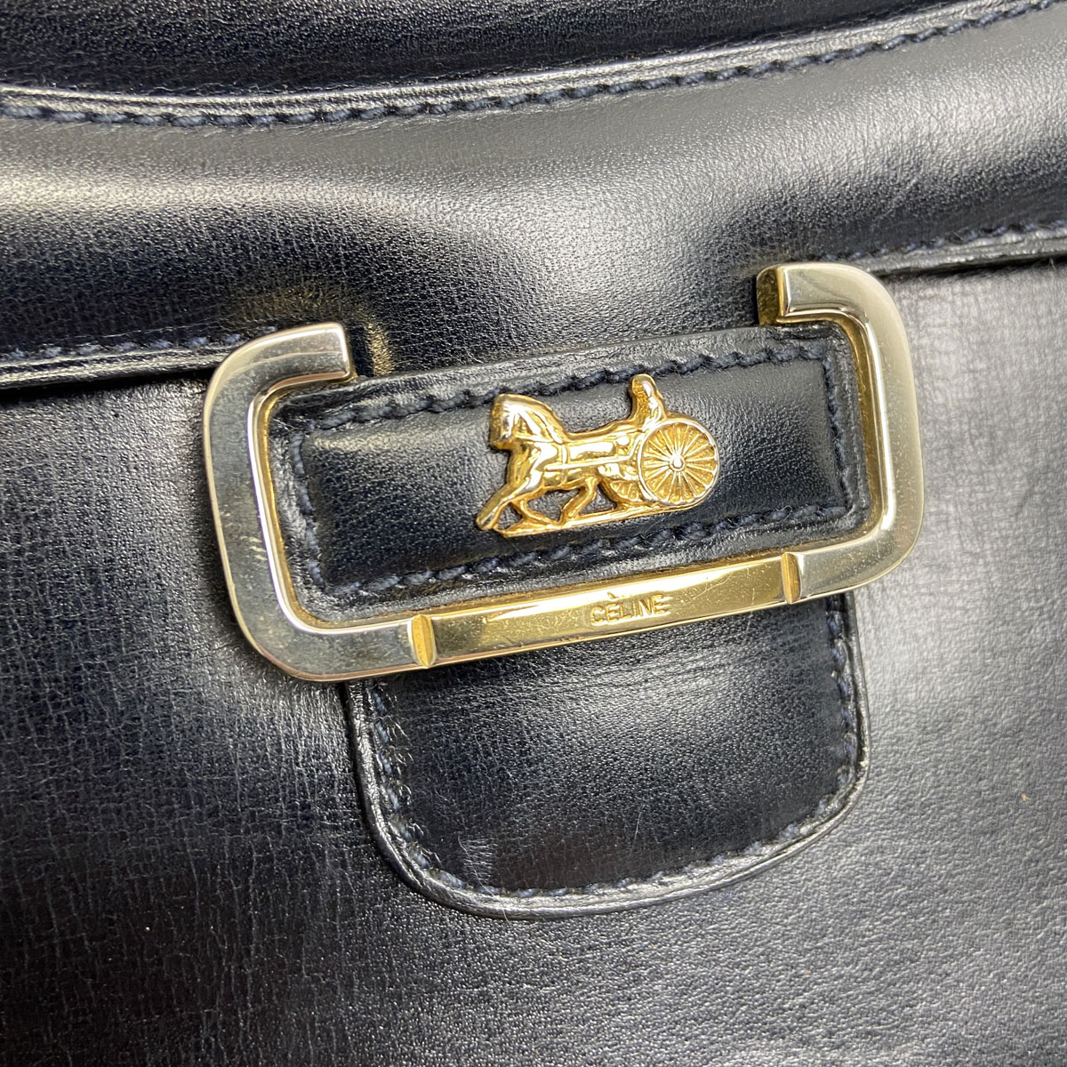 CELINE セリーヌ 馬車金具 ショルダーバッグ レザー ネイビー ヴィンテージ
