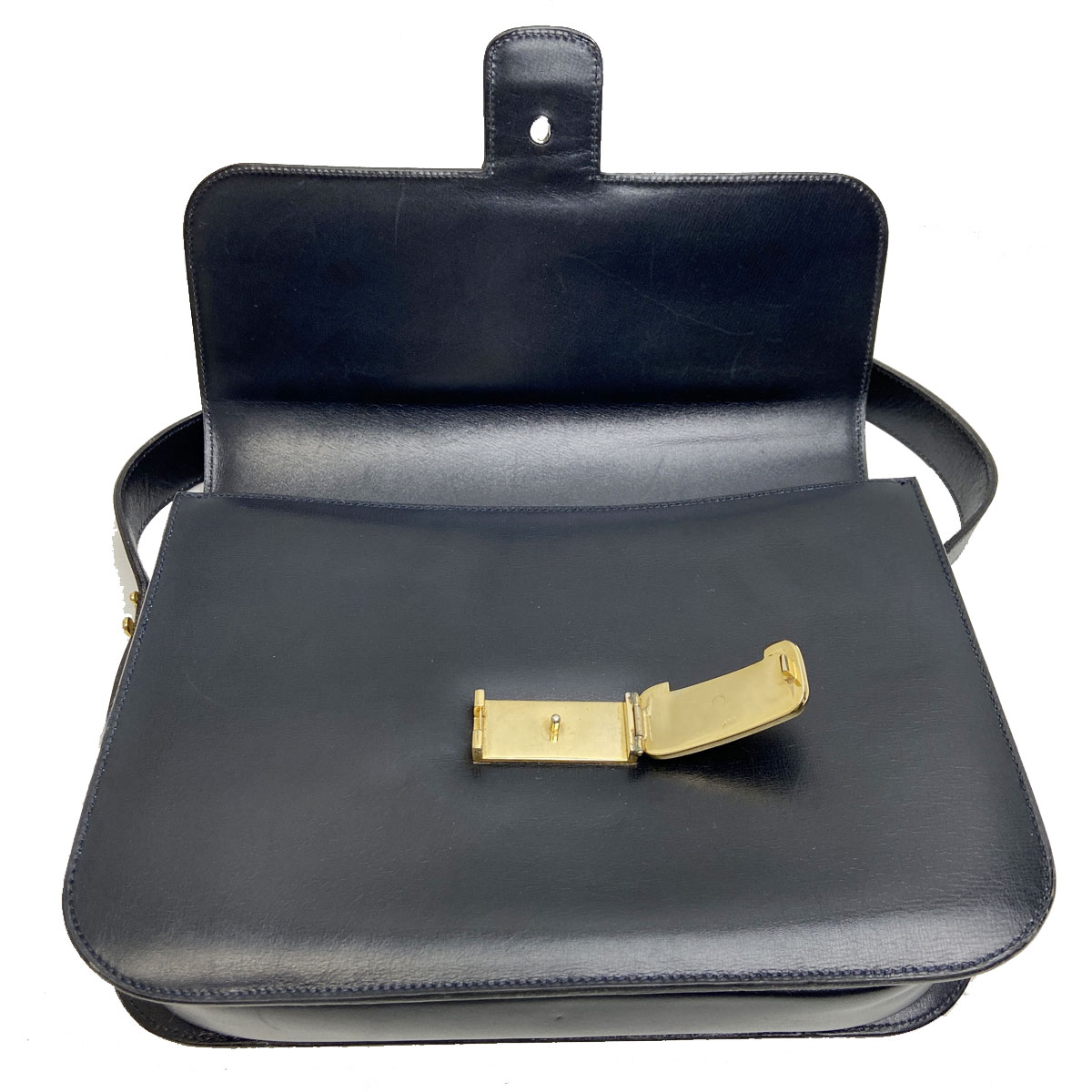 CELINE セリーヌ 馬車金具 ショルダーバッグ レザー ネイビー ヴィンテージ