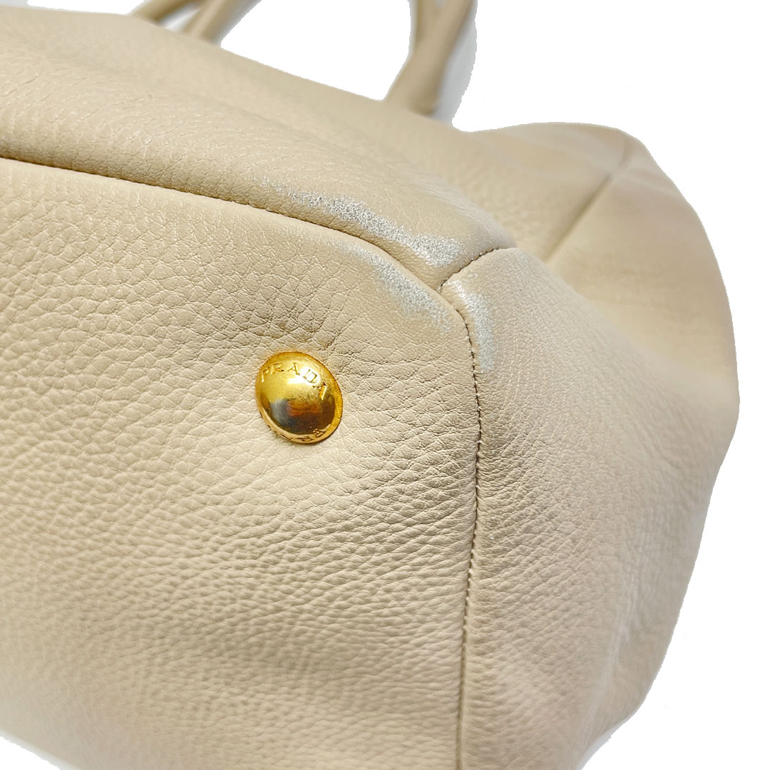 PRADA プラダ 2WAYハンドバッグ レザー ベージュ ゴールド金具 BR4393