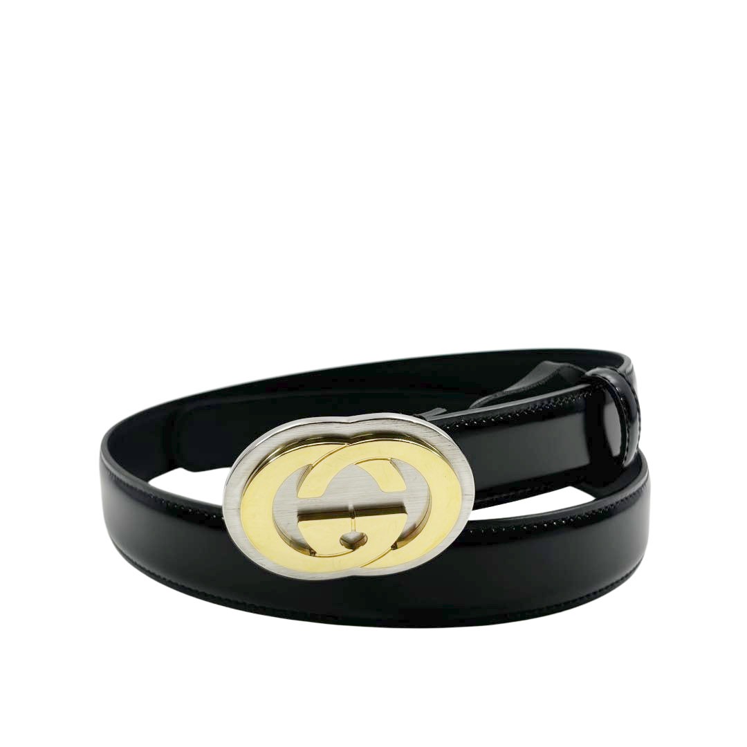 GUCCIグッチ レザーベルト インターロッキング ゴールドロゴ GG金具