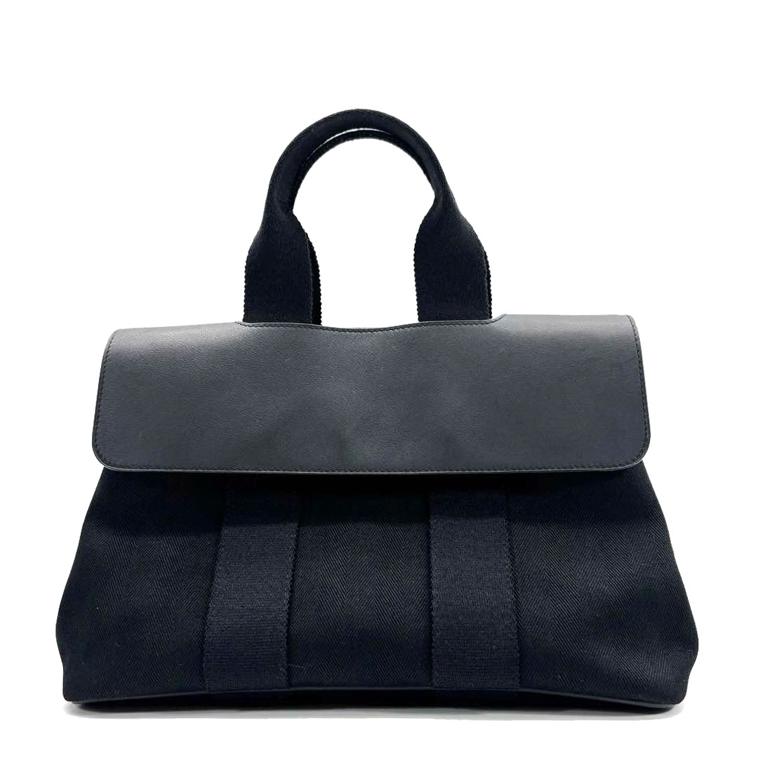 HERMES エルメス ハンドバッグ ヴァルパライソPM トワルシェブロン/レザー ブラック □J刻印