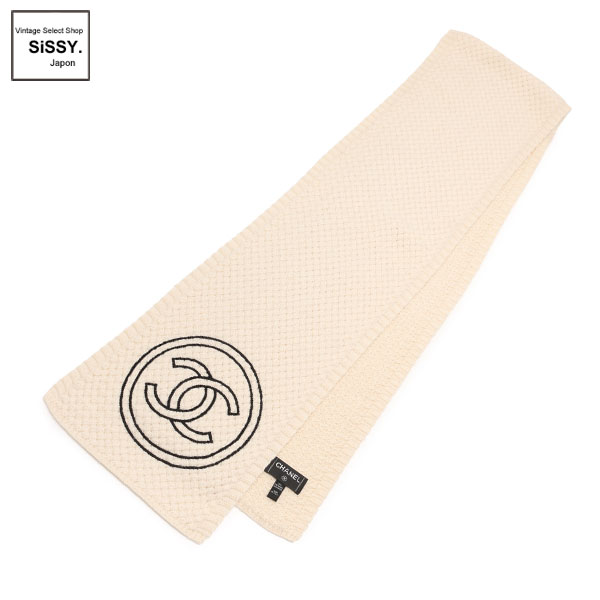 ■シャネル■ ココマーク ストール マフラー カシミヤ アイボリー ブラック 【CHANEL】