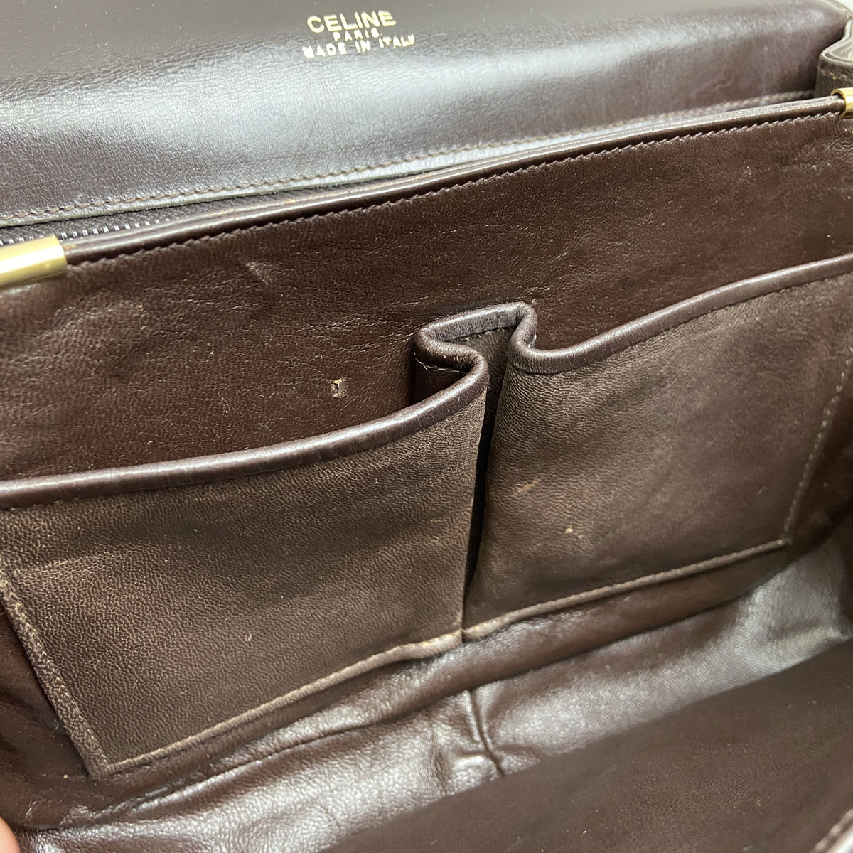 CELINE セリーヌ 馬車金具 ショルダーバッグ レザー ブラウン ヴィンテージ