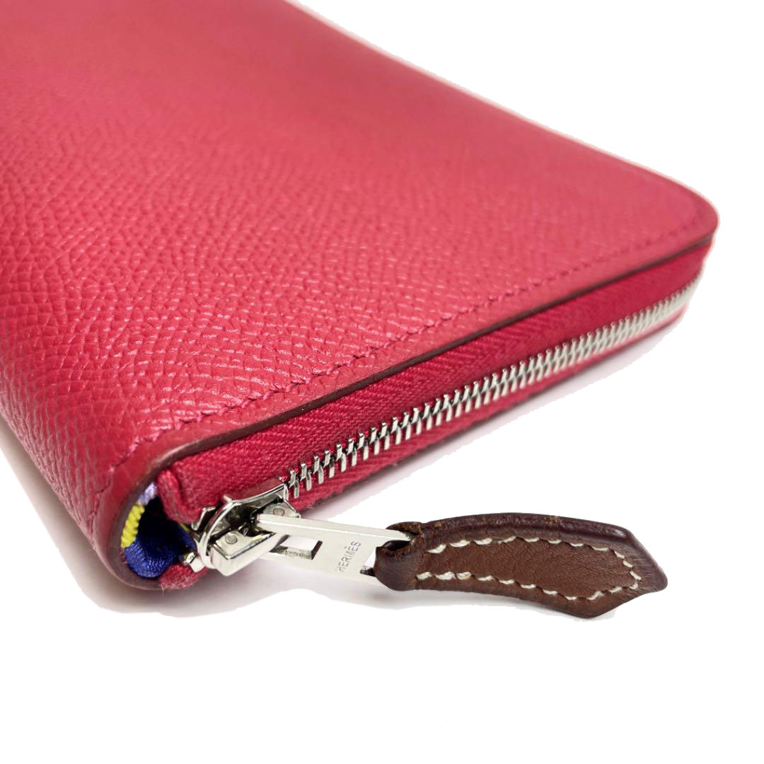 HERMES エルメス ラウンドファスナー 長財布 アザップロングシルクイン ブーゲンビリア（ピンク系） ヴォーエプソン X刻印（2016年頃製造）
