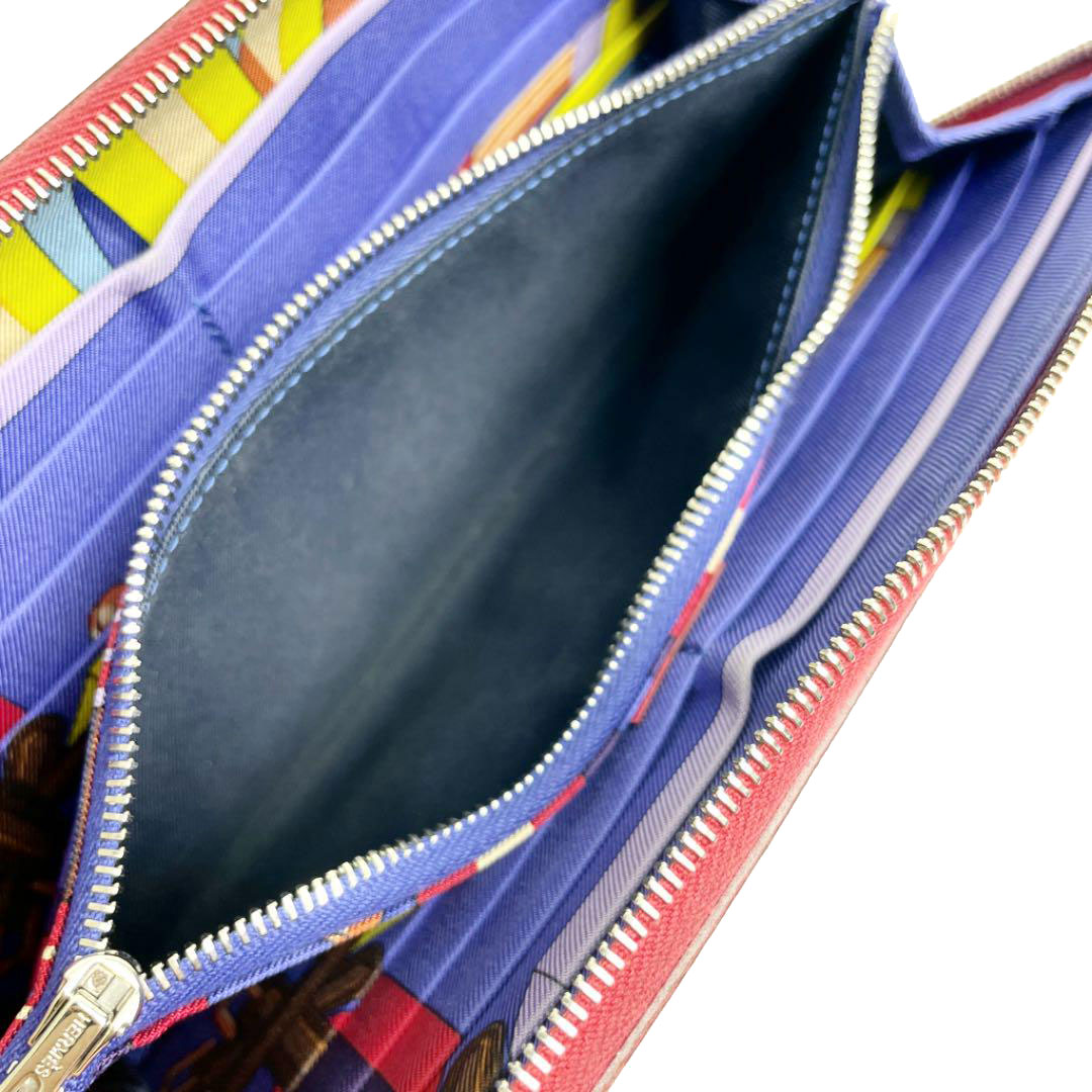HERMES エルメス ラウンドファスナー 長財布 アザップロングシルクイン ブーゲンビリア（ピンク系） ヴォーエプソン X刻印（2016年頃製造）