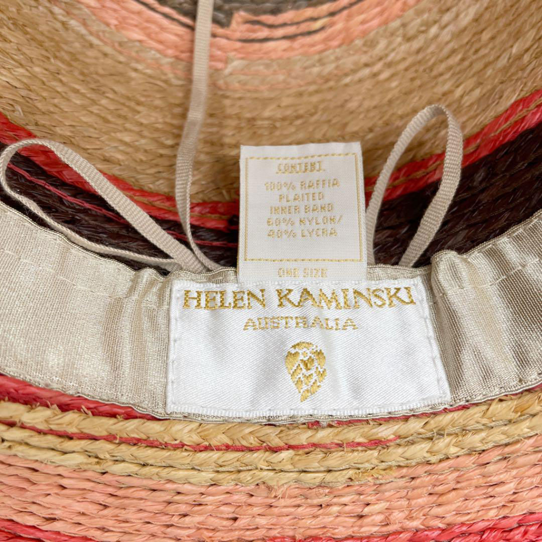 HELEN KAMINSKI ヘレンカミンスキー ストローハット 麦わら帽子 ラフィア ナチュラル ブラウン レッド ピンク グレー