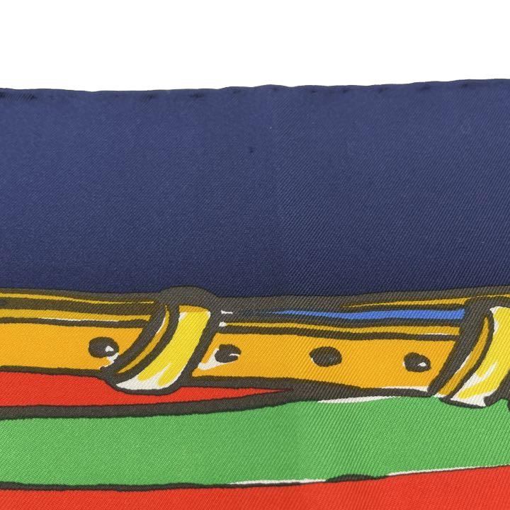 CELINE セリーヌ スカーフ 馬具柄 シルク ネイビー レッド ブルー グリーン イエロー