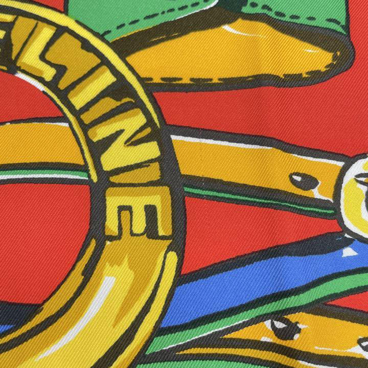 CELINE セリーヌ スカーフ 馬具柄 シルク ネイビー レッド ブルー グリーン イエロー