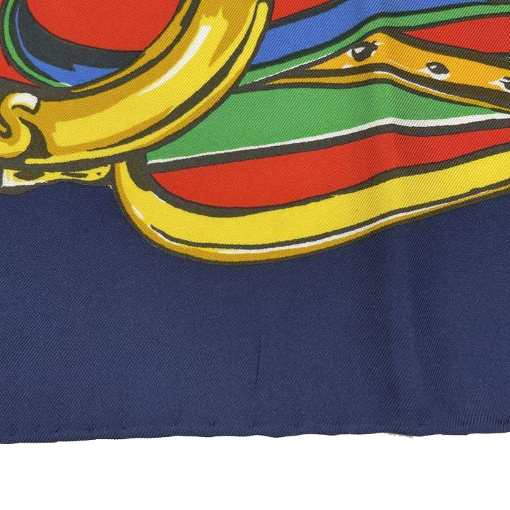 CELINE セリーヌ スカーフ 馬具柄 シルク ネイビー レッド ブルー グリーン イエロー