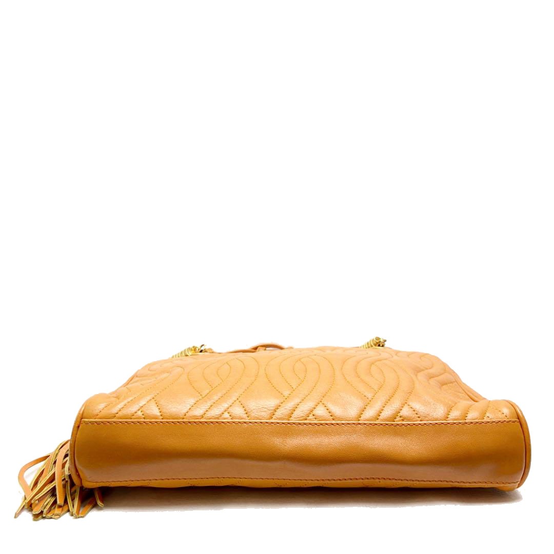 FENDI フェンディ ヴィンテージ ショルダーバッグ タッセルファスナー レザー イエロー系