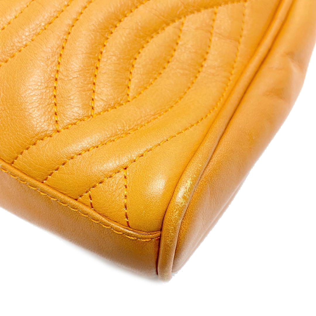FENDI フェンディ ヴィンテージ ショルダーバッグ タッセルファスナー レザー イエロー系