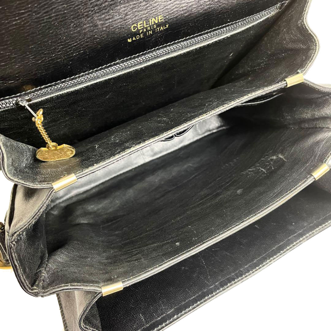 CELINE セリーヌ 馬車金具 ショルダーバッグ カーフレザー ブラック ヴィンテージ