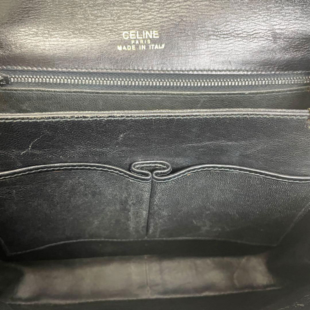 CELINE セリーヌ 馬車金具 ショルダーバッグ カーフレザー ブラック ヴィンテージ