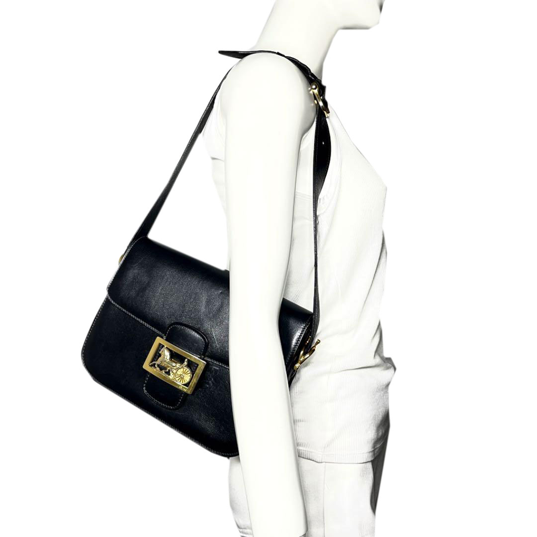 CELINE セリーヌ 馬車金具 ショルダーバッグ カーフレザー ブラック ヴィンテージ