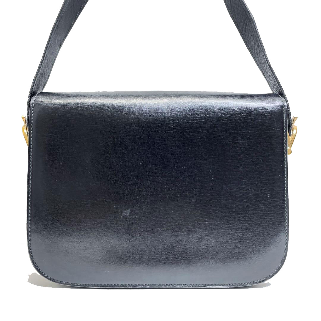 CELINE セリーヌ 馬車金具 ショルダーバッグ カーフレザー ブラック ヴィンテージ