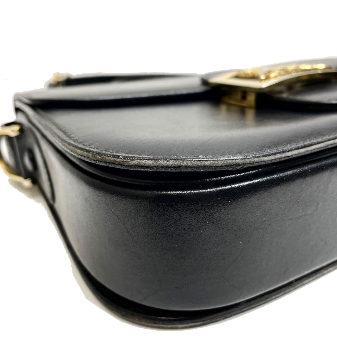 CELINE セリーヌ 馬車金具 ショルダーバッグ カーフレザー ブラック ヴィンテージ