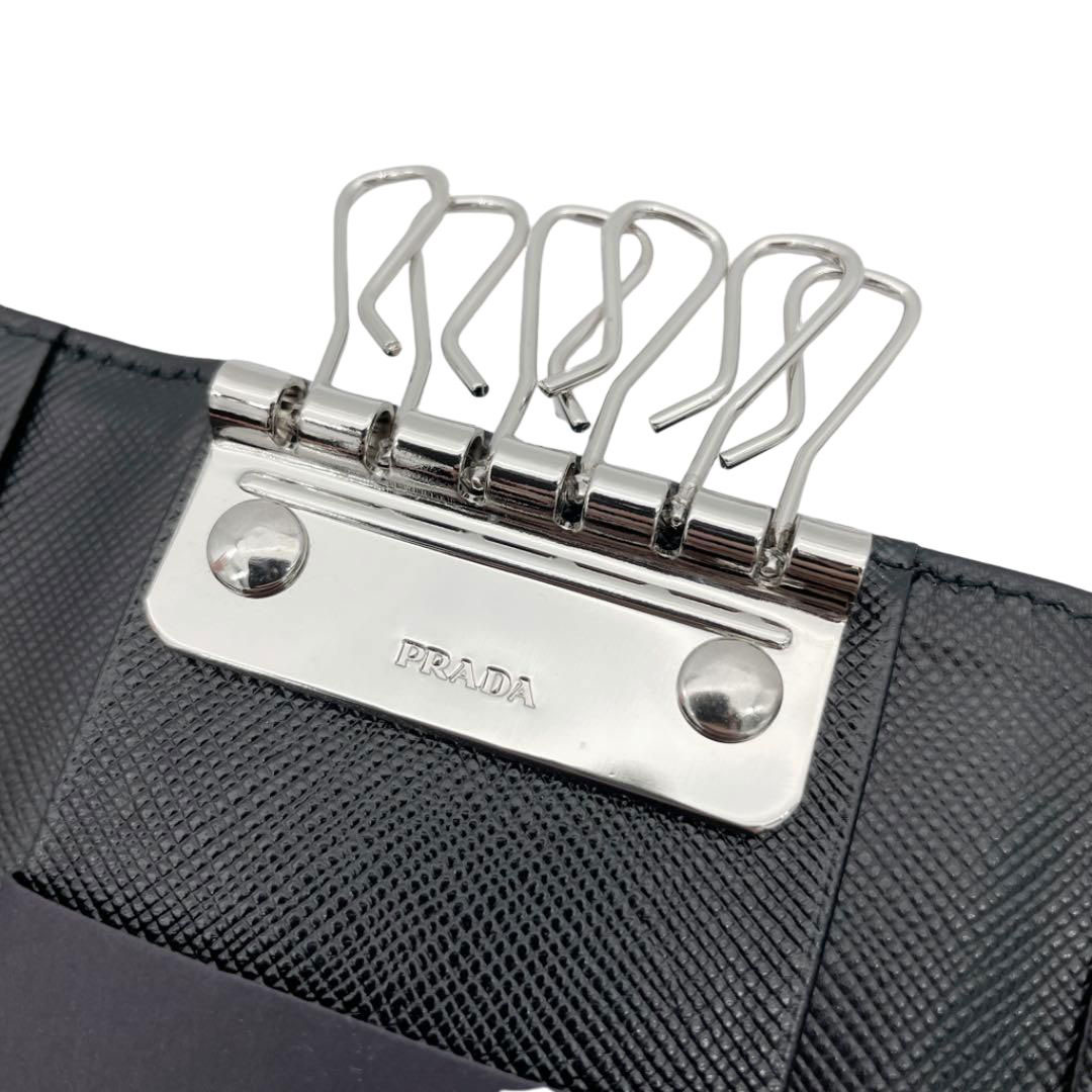 PRADA プラダ 6連キーケース 三角プレート ナイロン レザー ブラック