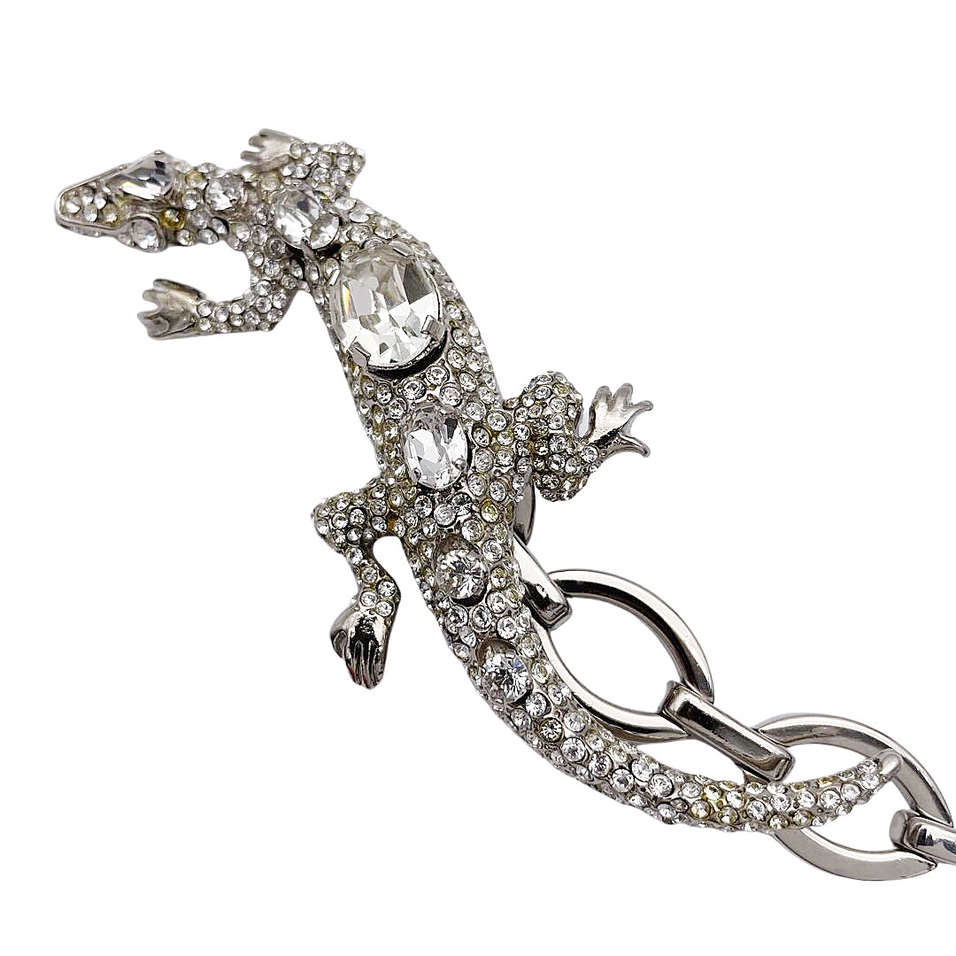 VALENTINO GARAVANI ヴァレンティノ ガラヴァーニ チェーンベルト リザード トカゲ ラインストーン シルバー