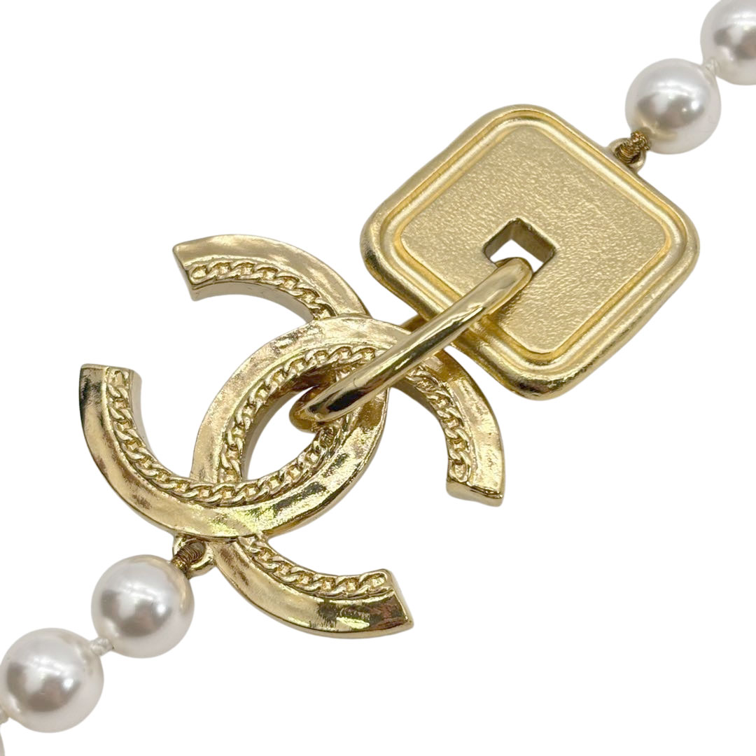 CHANEL シャネル ロングネックレス ココマーク A22A フェイクパール ラインストーン ホワイト/ゴールド金具