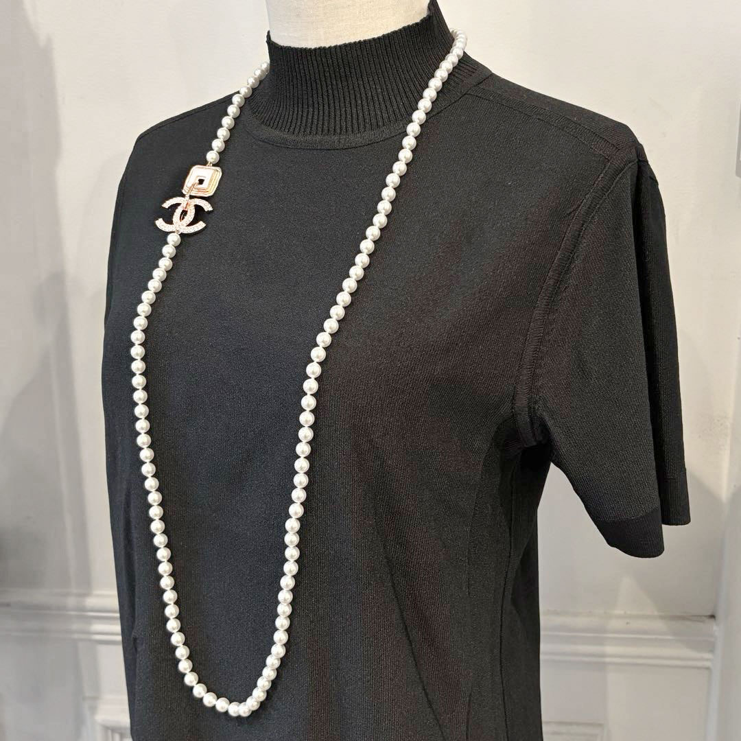CHANEL シャネル ロングネックレス ココマーク A22A フェイクパール ラインストーン ホワイト/ゴールド金具