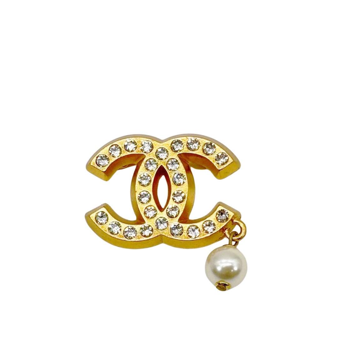 CHANEL シャネル ブローチ ココマーク 一粒パール ラインストーン 02P ゴールド