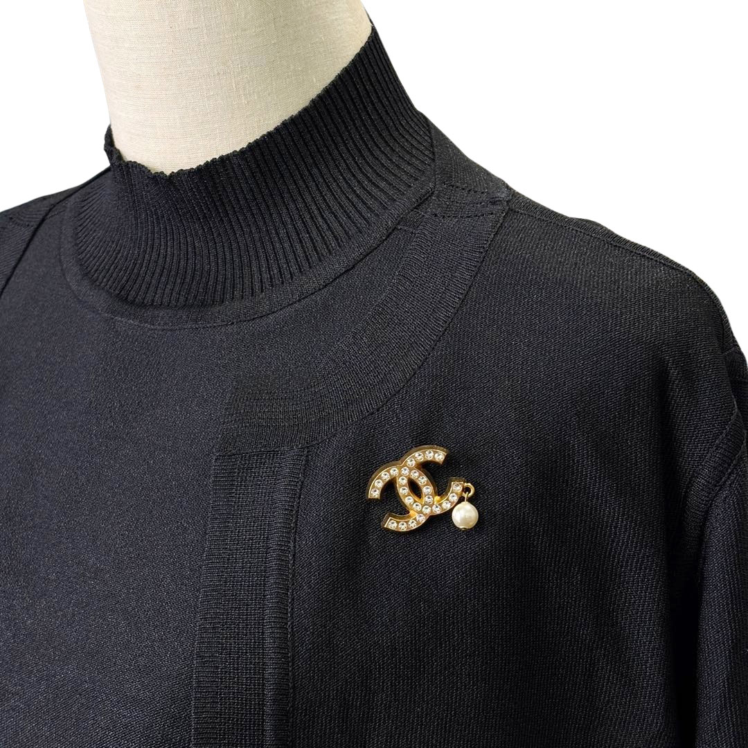 CHANEL シャネル ブローチ ココマーク 一粒パール ラインストーン 02P ゴールド