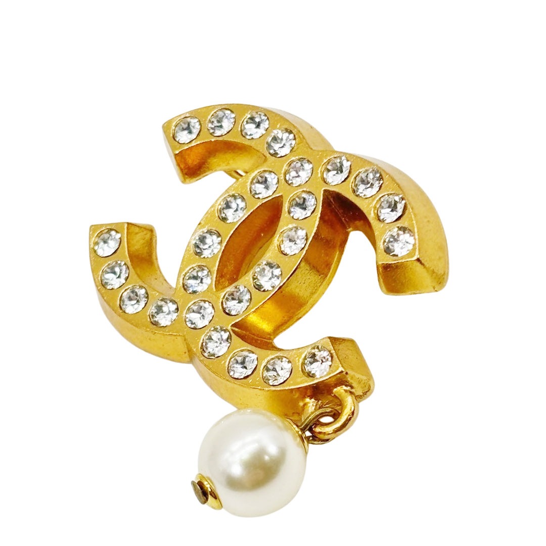 CHANEL シャネル ブローチ ココマーク 一粒パール ラインストーン 02P ゴールド